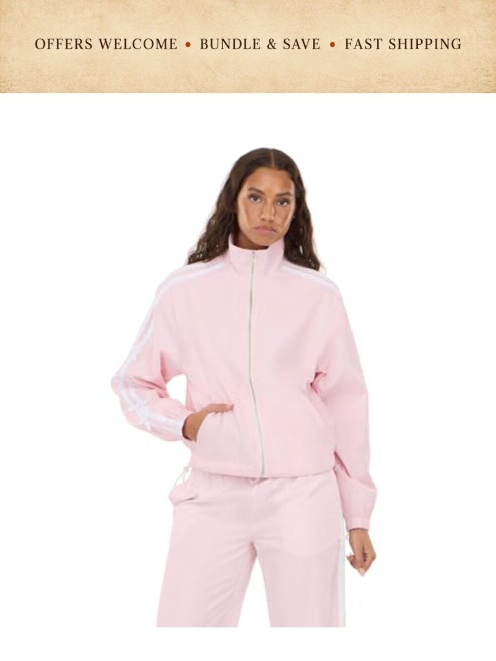 Nylon Track Jacket Bow Details Zip Front Lightweight Layer